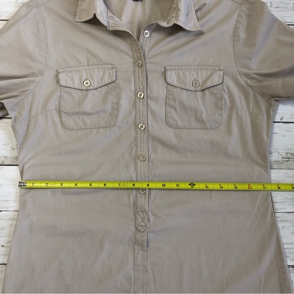 PATPRIMO Women’s Beige 1/2 Button Up Short Sleeve Midi Dress Sz 8 - Picture 8 of 10